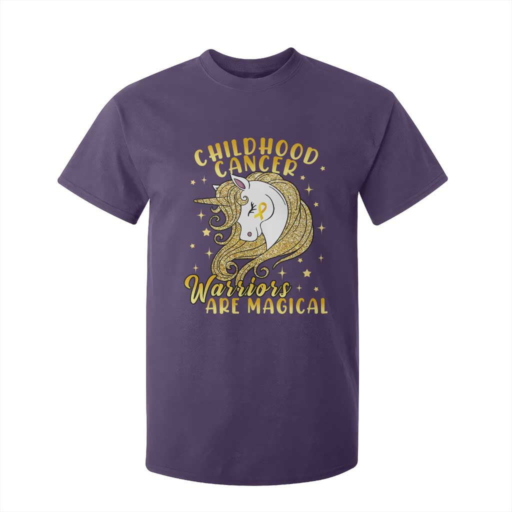 Childhood Cancer Warrior Support T Shirt For Kid Warriors Are Magical Unicorn Gold Ribbon