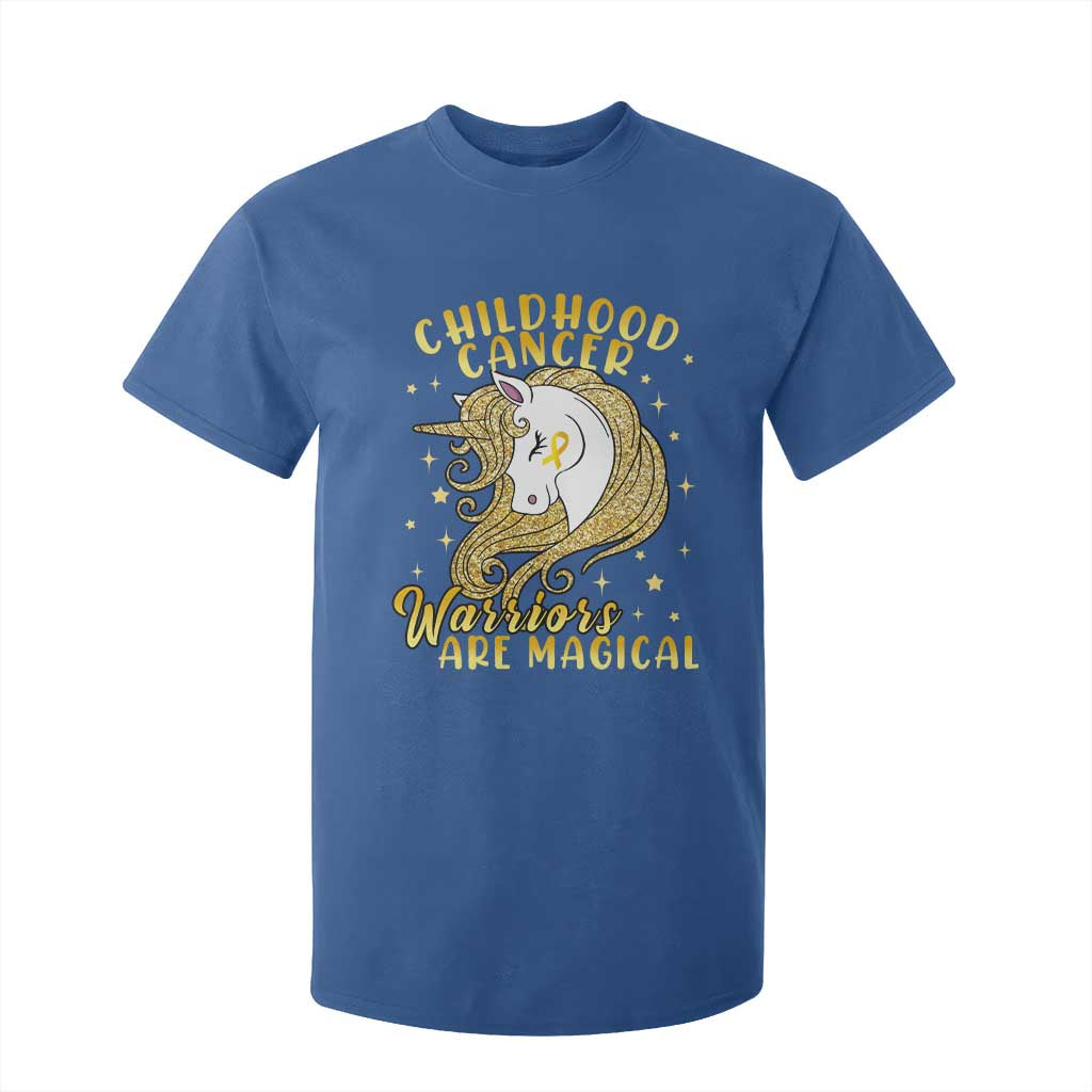 Childhood Cancer Warrior Support T Shirt For Kid Warriors Are Magical Unicorn Gold Ribbon