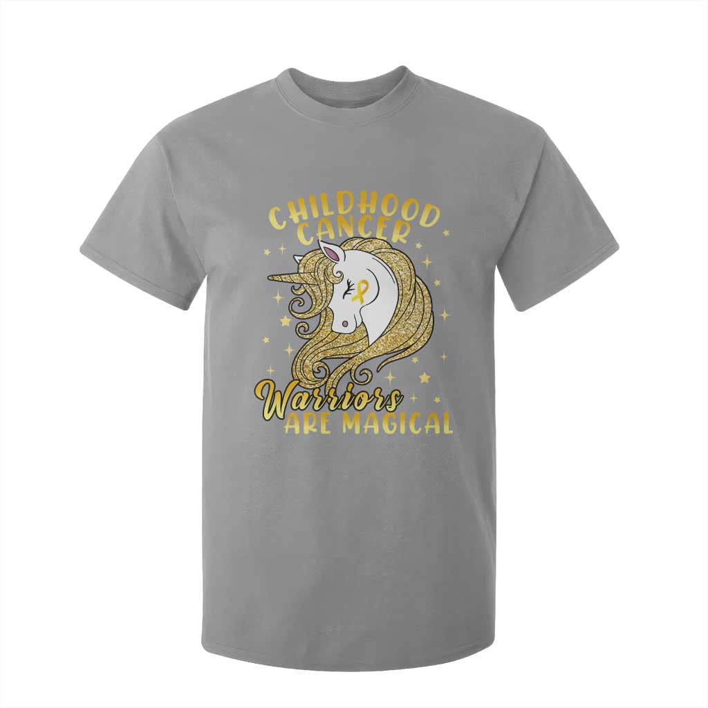 Childhood Cancer Warrior Support T Shirt For Kid Warriors Are Magical Unicorn Gold Ribbon