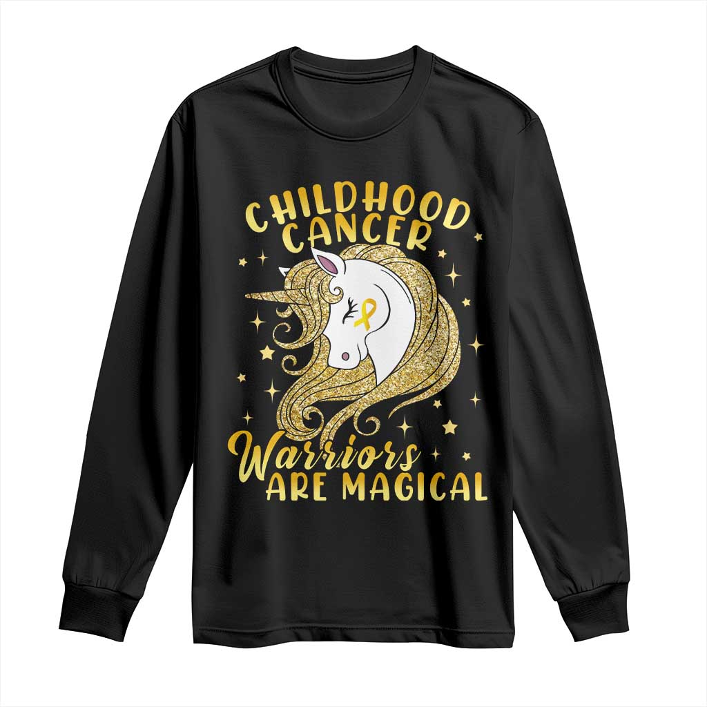 Childhood Cancer Warrior Support Long Sleeve Shirt Warriors Are Magical Unicorn Gold Ribbon