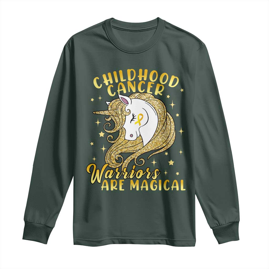 Childhood Cancer Warrior Support Long Sleeve Shirt Warriors Are Magical Unicorn Gold Ribbon