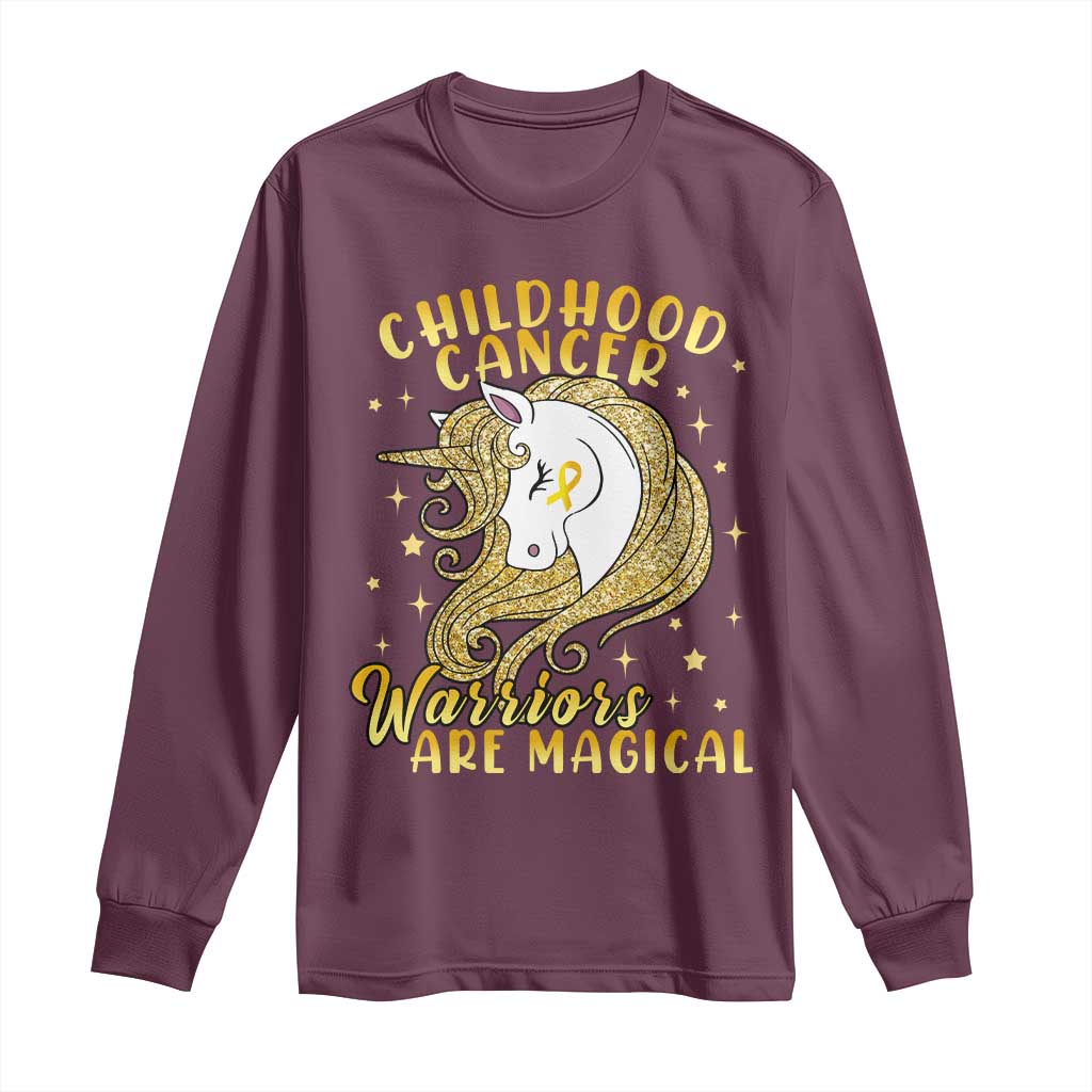 Childhood Cancer Warrior Support Long Sleeve Shirt Warriors Are Magical Unicorn Gold Ribbon