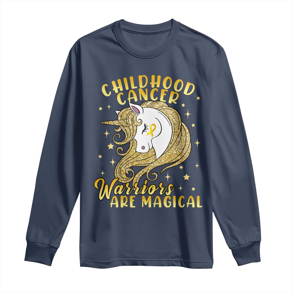 Childhood Cancer Warrior Support Long Sleeve Shirt Warriors Are Magical Unicorn Gold Ribbon