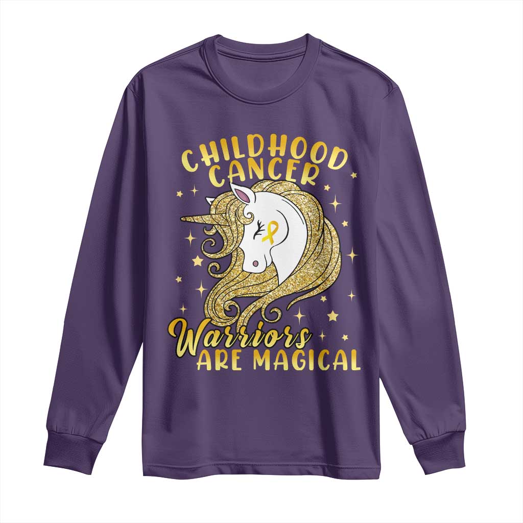 Childhood Cancer Warrior Support Long Sleeve Shirt Warriors Are Magical Unicorn Gold Ribbon