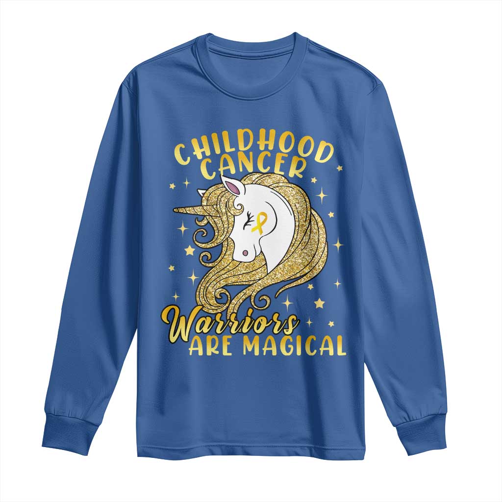 Childhood Cancer Warrior Support Long Sleeve Shirt Warriors Are Magical Unicorn Gold Ribbon