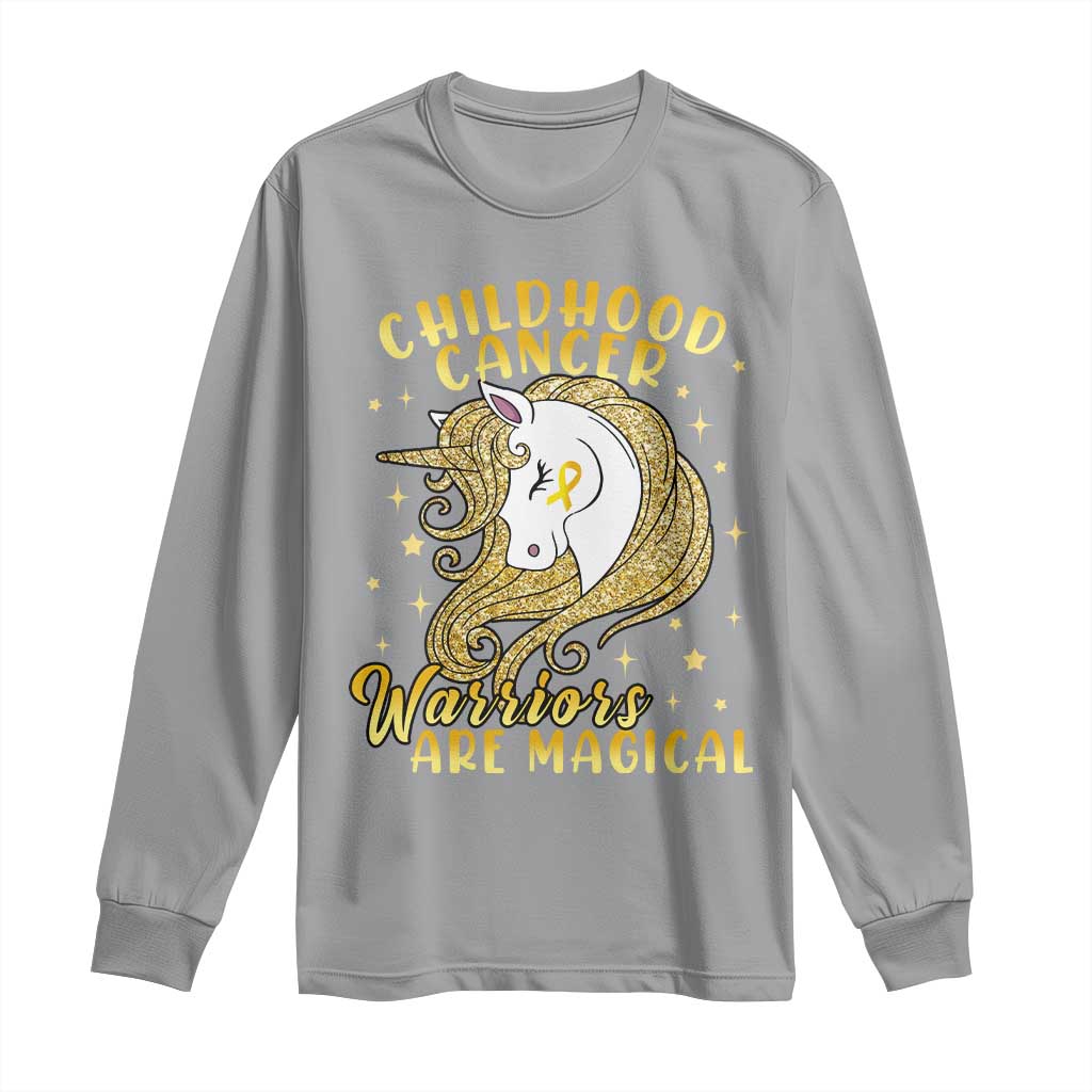 Childhood Cancer Warrior Support Long Sleeve Shirt Warriors Are Magical Unicorn Gold Ribbon