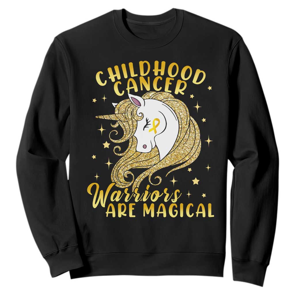 Childhood Cancer Warrior Support Sweatshirt Warriors Are Magical Unicorn Gold Ribbon