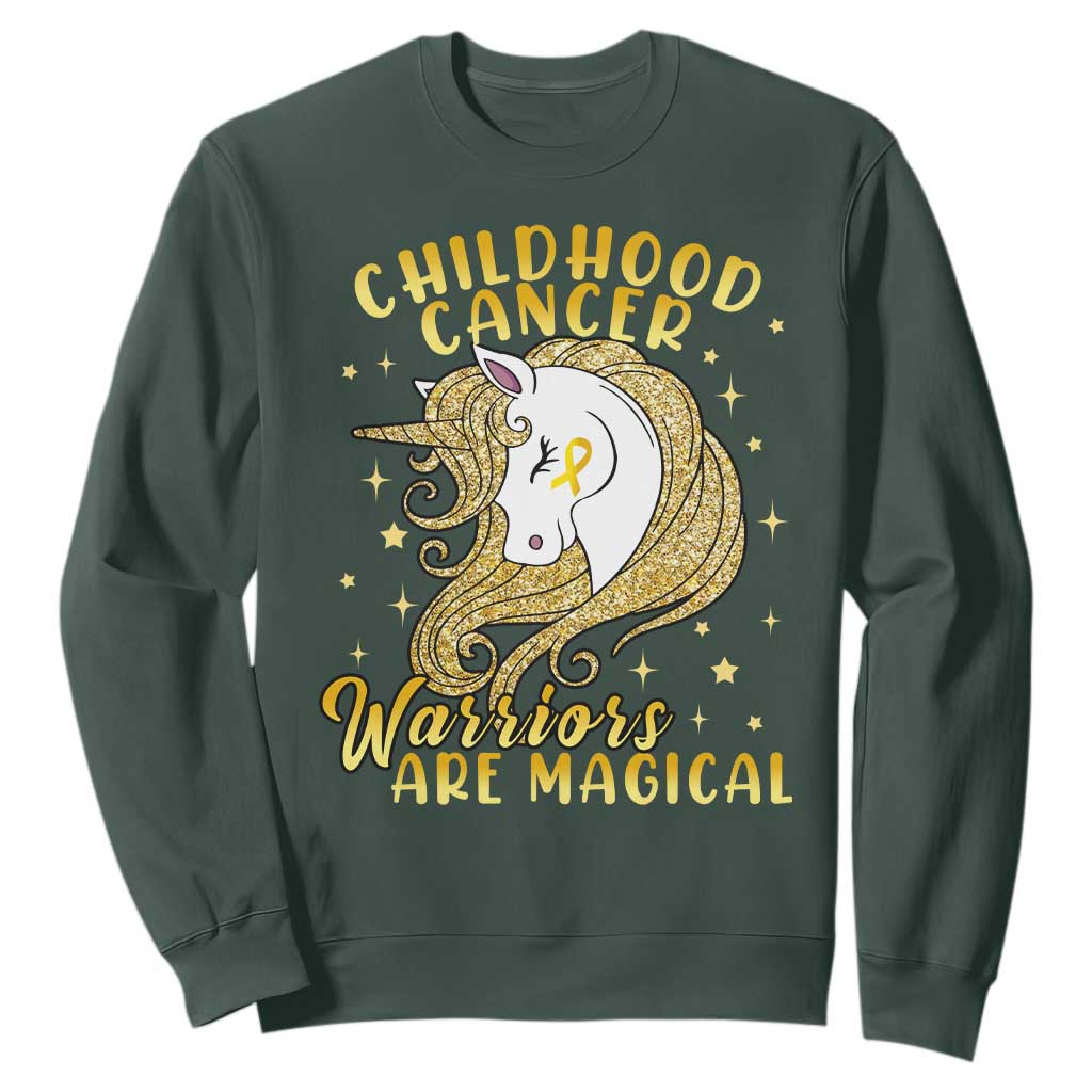 Childhood Cancer Warrior Support Sweatshirt Warriors Are Magical Unicorn Gold Ribbon