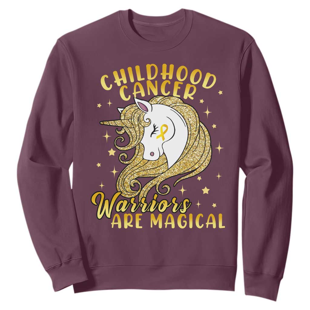 Childhood Cancer Warrior Support Sweatshirt Warriors Are Magical Unicorn Gold Ribbon