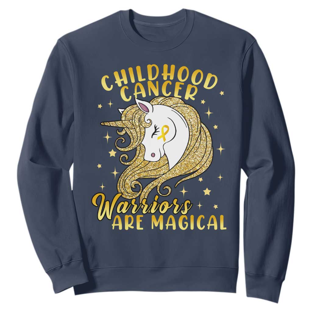 Childhood Cancer Warrior Support Sweatshirt Warriors Are Magical Unicorn Gold Ribbon