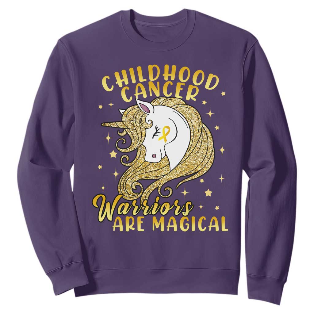 Childhood Cancer Warrior Support Sweatshirt Warriors Are Magical Unicorn Gold Ribbon