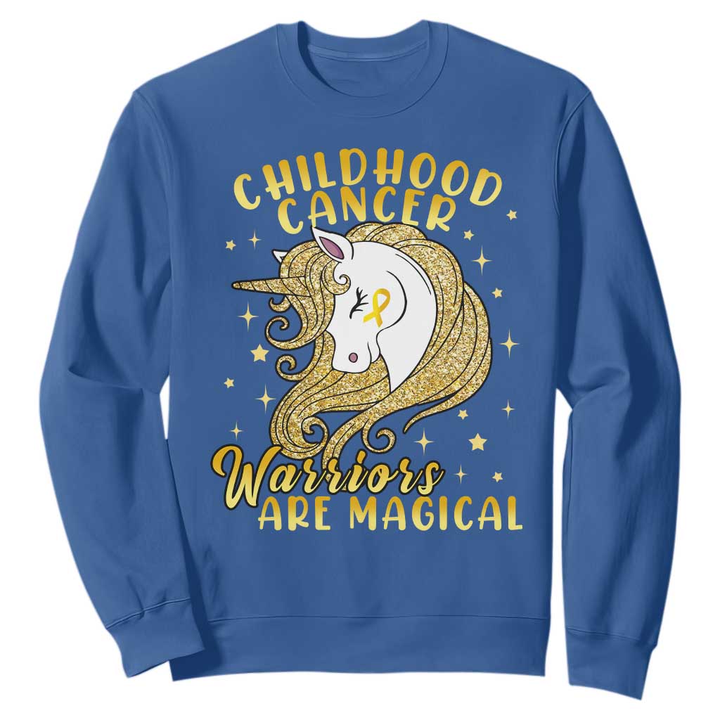 Childhood Cancer Warrior Support Sweatshirt Warriors Are Magical Unicorn Gold Ribbon