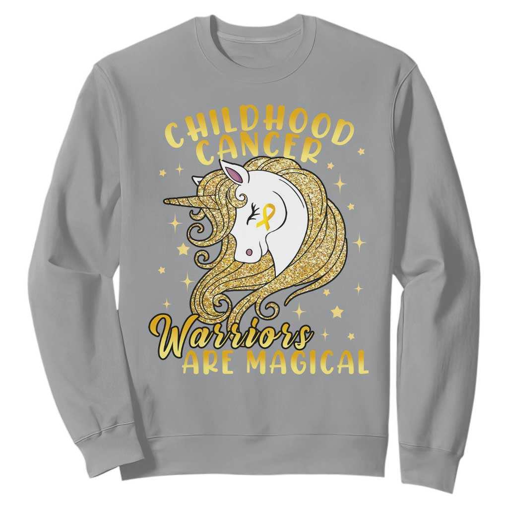 Childhood Cancer Warrior Support Sweatshirt Warriors Are Magical Unicorn Gold Ribbon