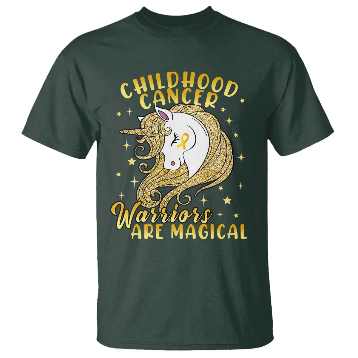 Childhood Cancer Warrior Support T Shirt Warriors Are Magical Unicorn Gold Ribbon