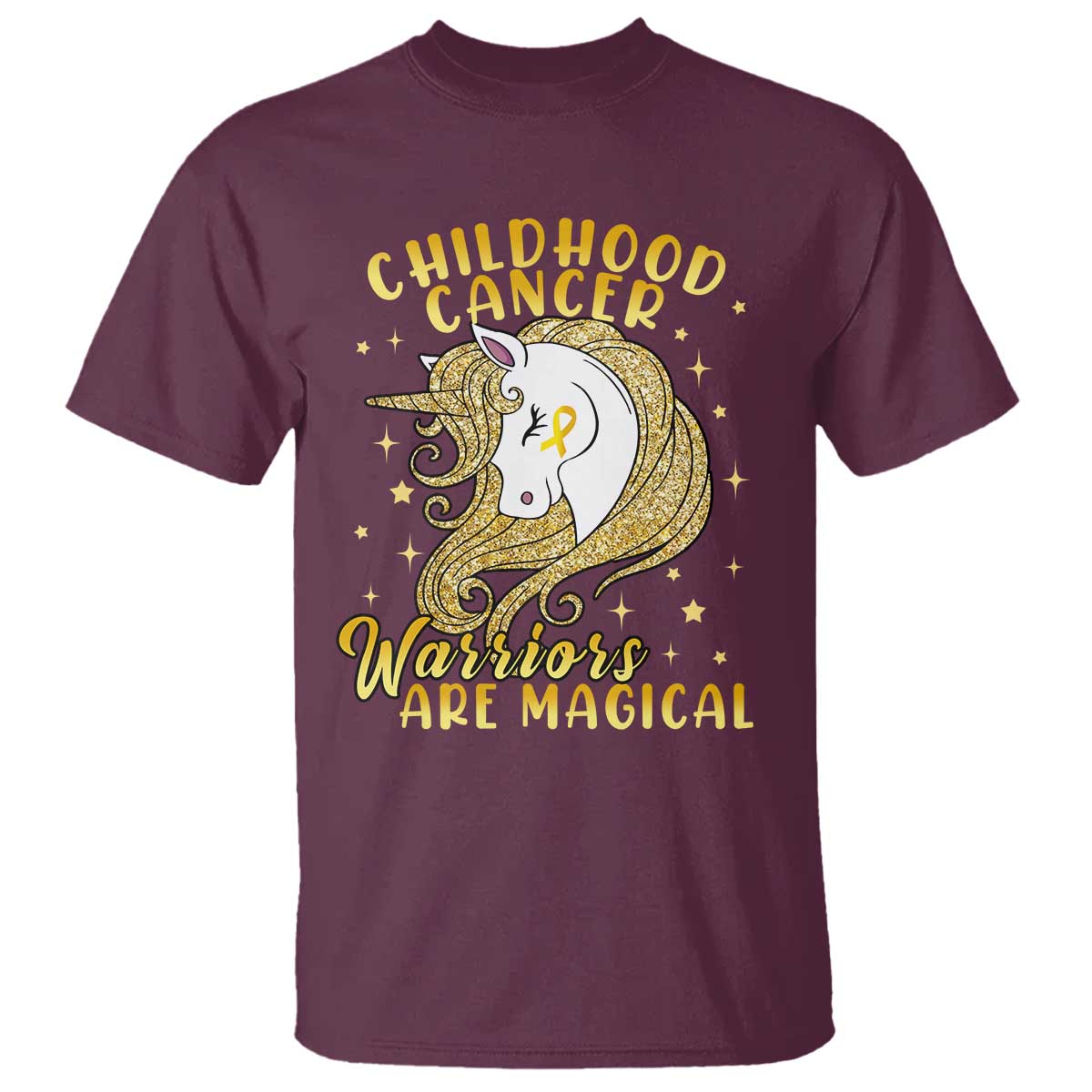 Childhood Cancer Warrior Support T Shirt Warriors Are Magical Unicorn Gold Ribbon