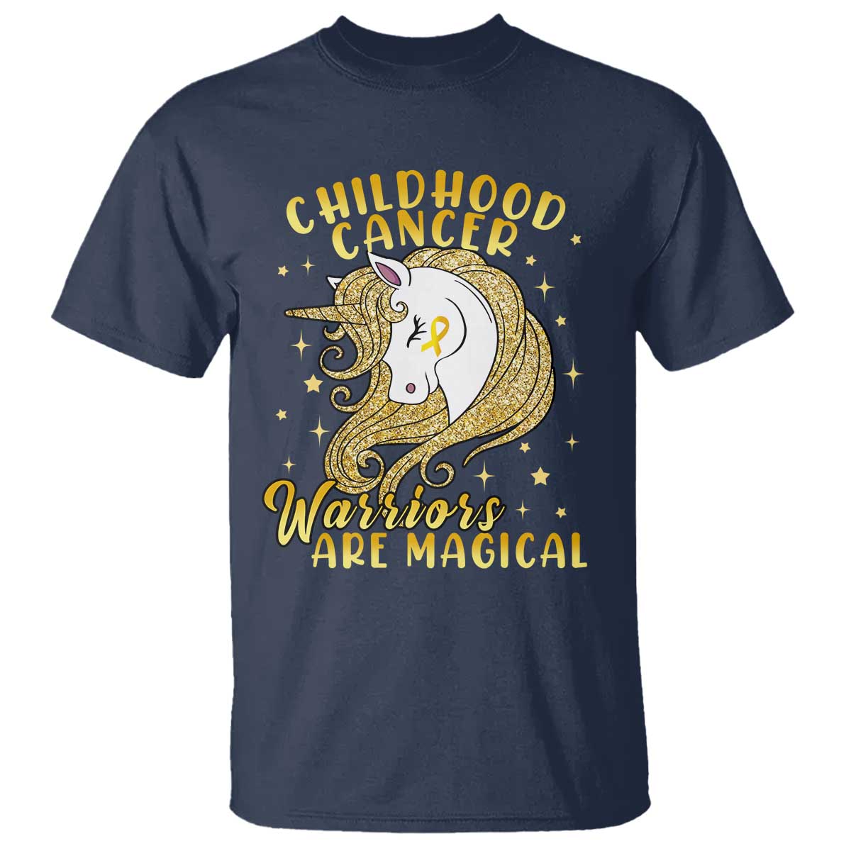 Childhood Cancer Warrior Support T Shirt Warriors Are Magical Unicorn Gold Ribbon