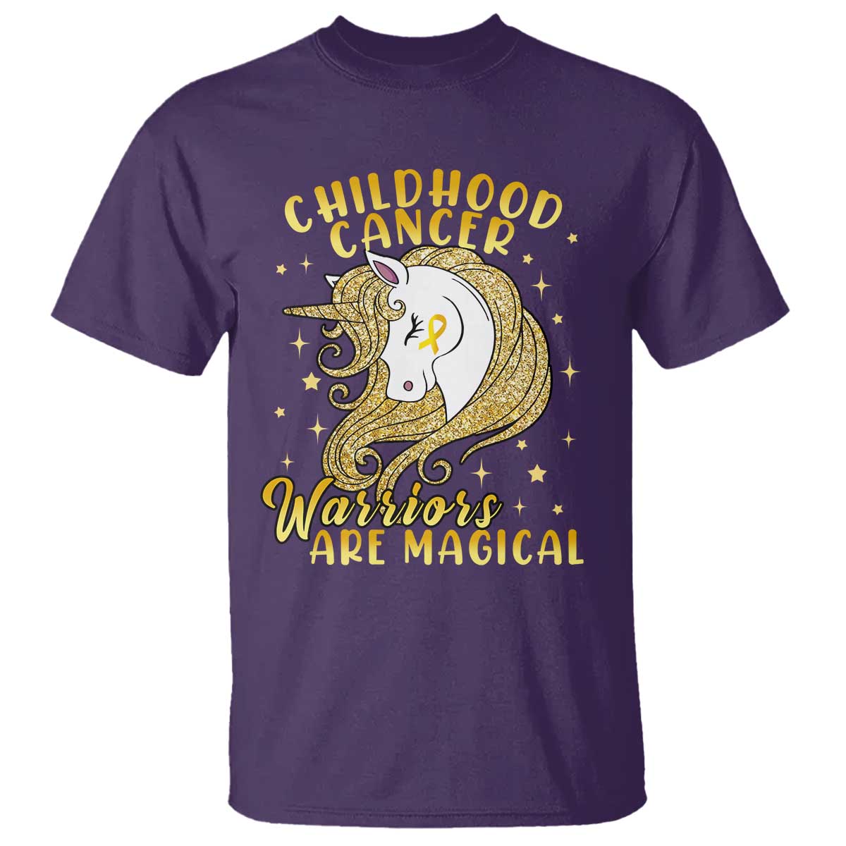 Childhood Cancer Warrior Support T Shirt Warriors Are Magical Unicorn Gold Ribbon