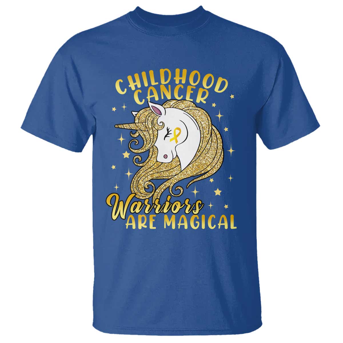 Childhood Cancer Warrior Support T Shirt Warriors Are Magical Unicorn Gold Ribbon