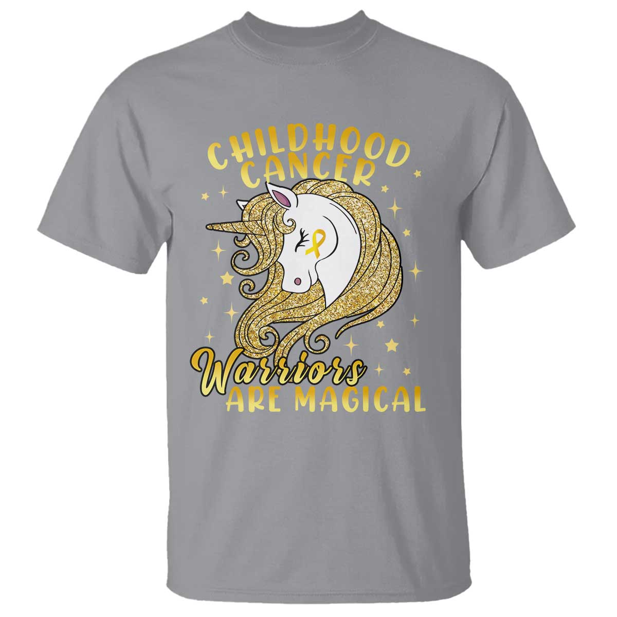 Childhood Cancer Warrior Support T Shirt Warriors Are Magical Unicorn Gold Ribbon