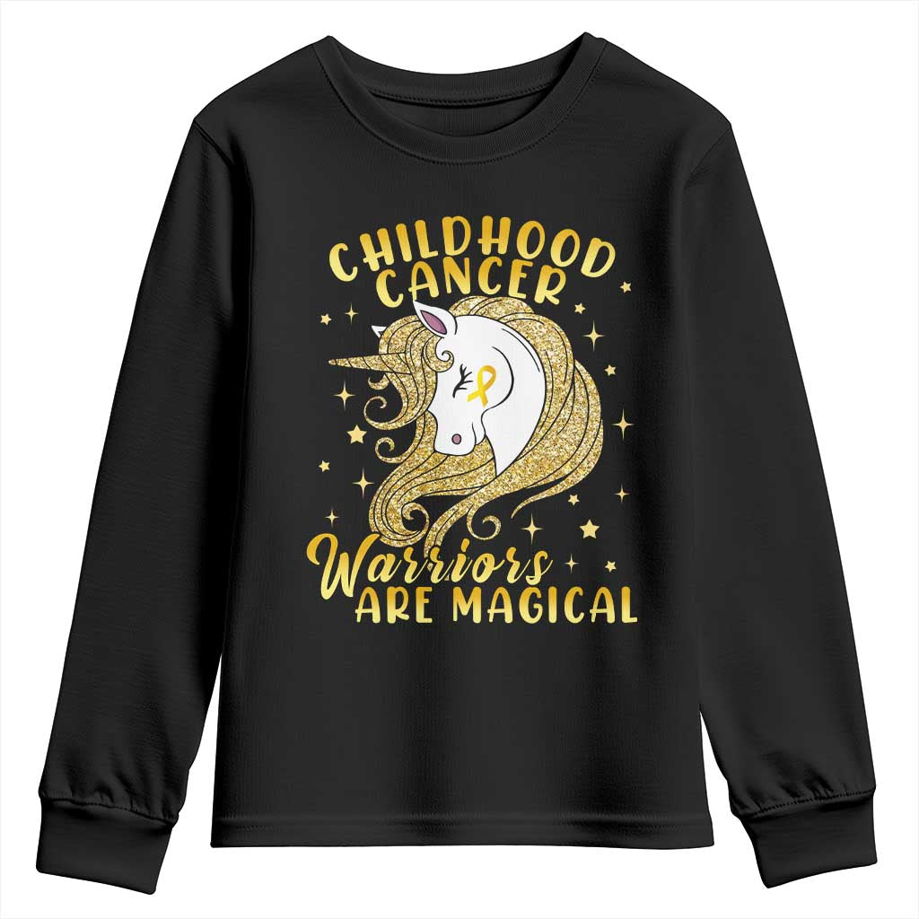 Childhood Cancer Warrior Support Youth Sweatshirt Warriors Are Magical Unicorn Gold Ribbon