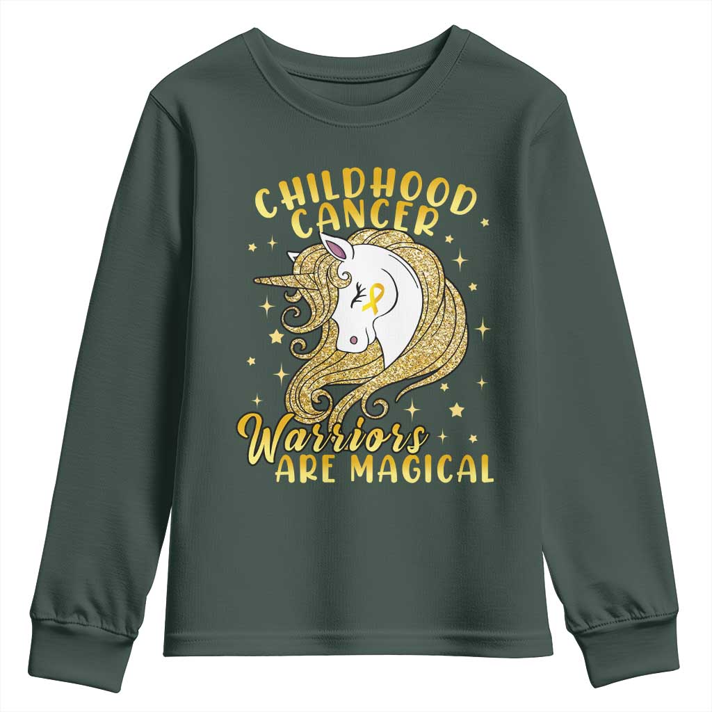 Childhood Cancer Warrior Support Youth Sweatshirt Warriors Are Magical Unicorn Gold Ribbon