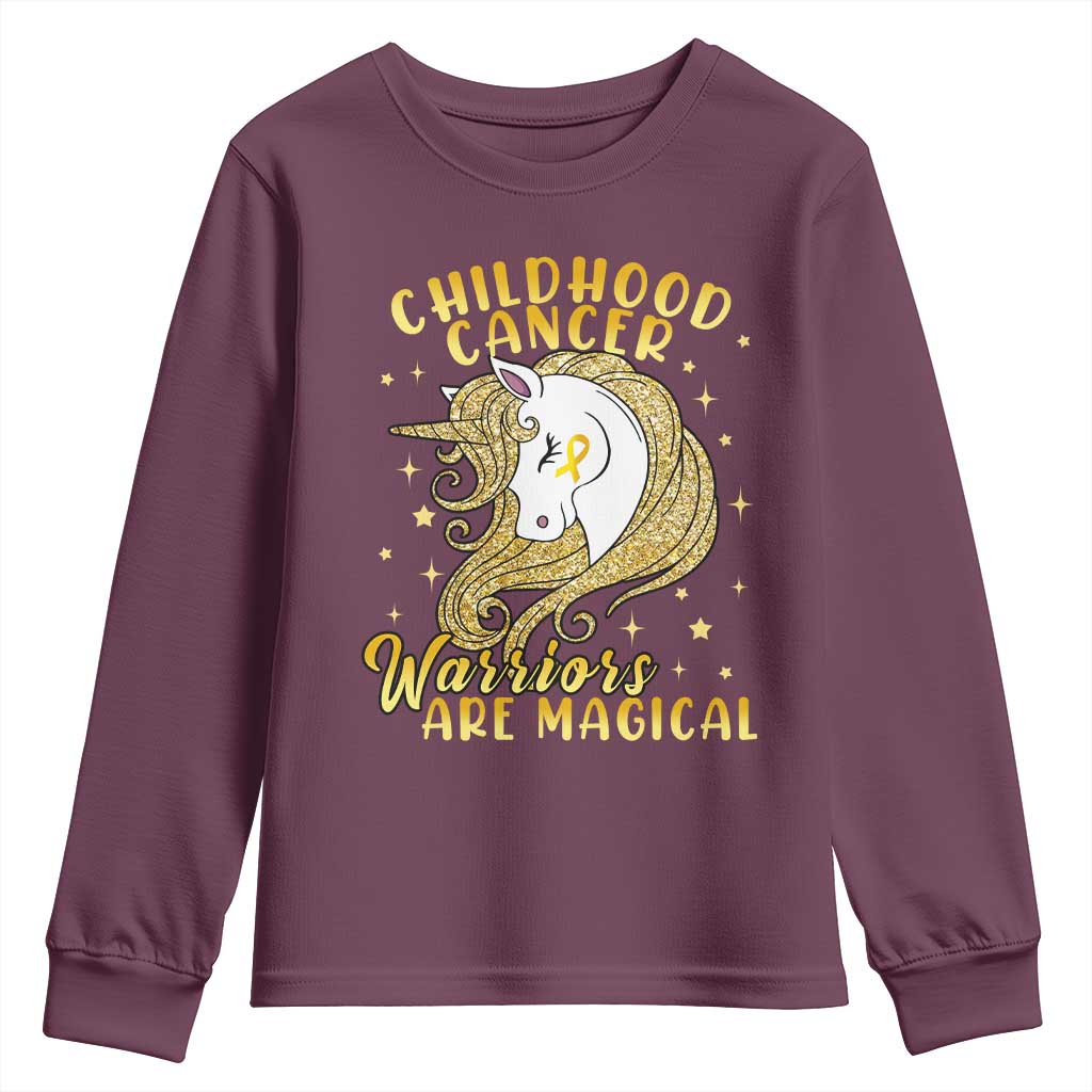 Childhood Cancer Warrior Support Youth Sweatshirt Warriors Are Magical Unicorn Gold Ribbon