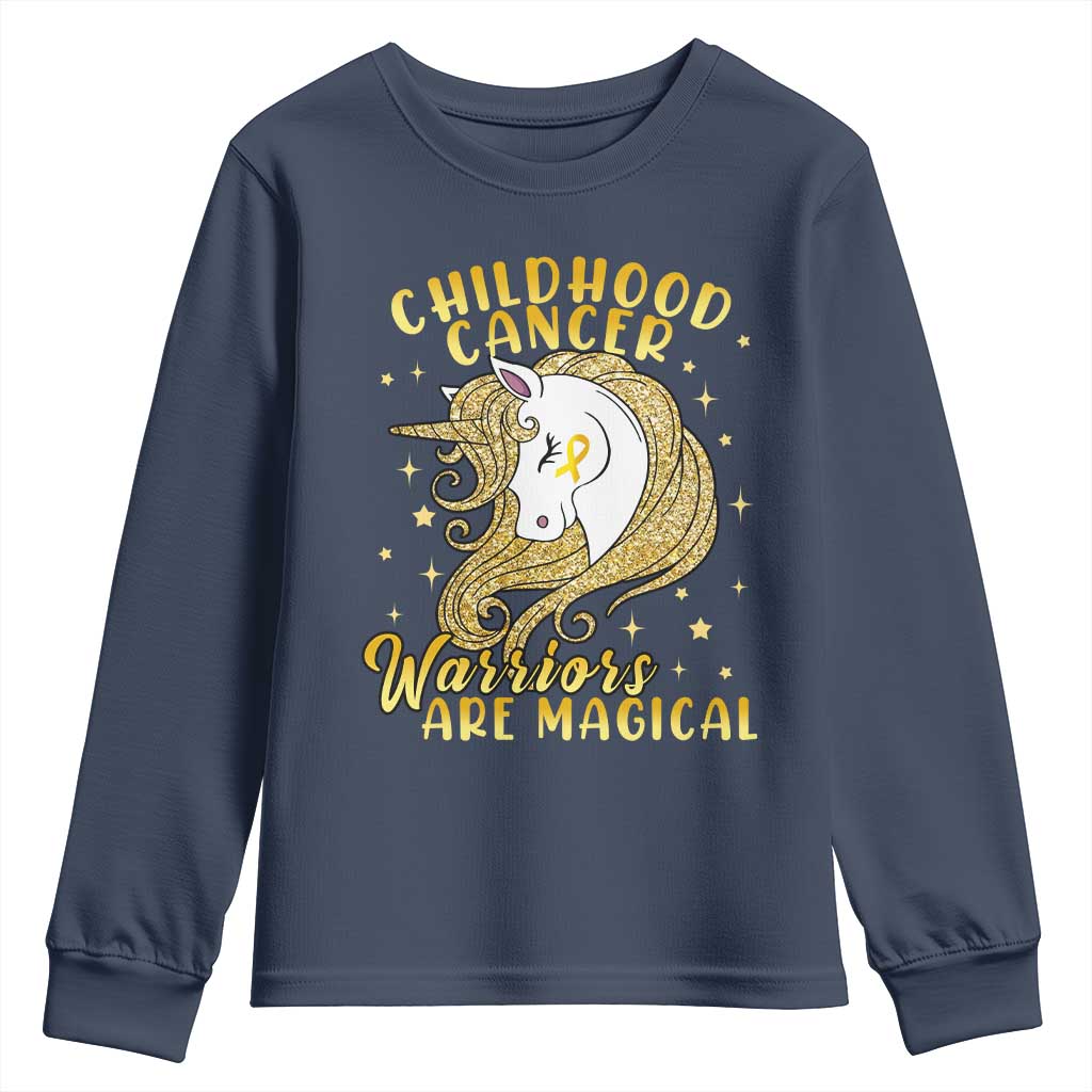 Childhood Cancer Warrior Support Youth Sweatshirt Warriors Are Magical Unicorn Gold Ribbon