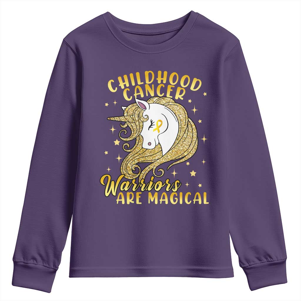 Childhood Cancer Warrior Support Youth Sweatshirt Warriors Are Magical Unicorn Gold Ribbon