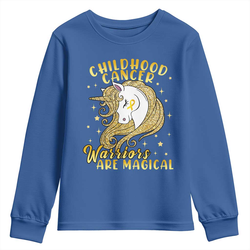 Childhood Cancer Warrior Support Youth Sweatshirt Warriors Are Magical Unicorn Gold Ribbon