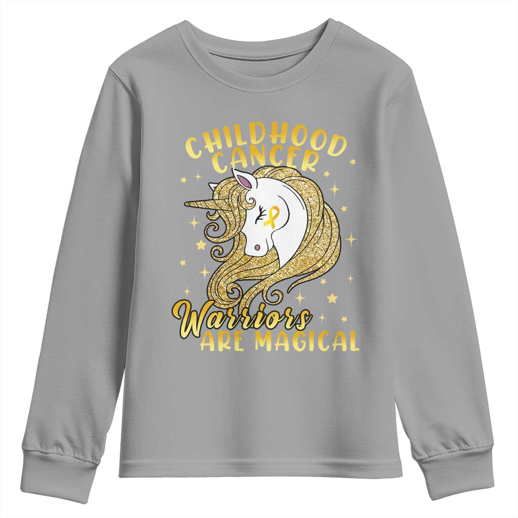 Childhood Cancer Warrior Support Youth Sweatshirt Warriors Are Magical Unicorn Gold Ribbon