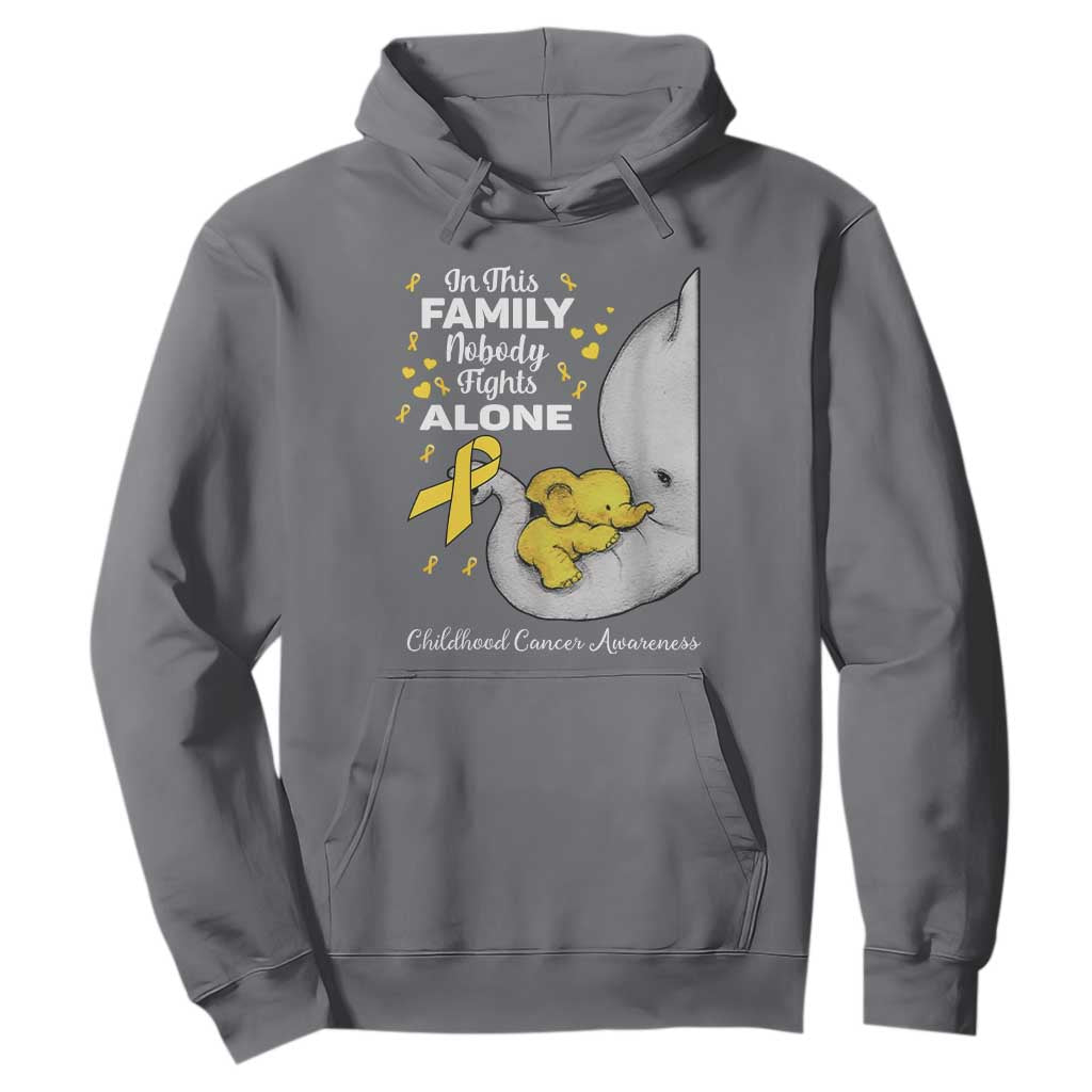 Childhood Cancer Warrior Support Hoodie In This Family Nobody Fights Alone Elephant