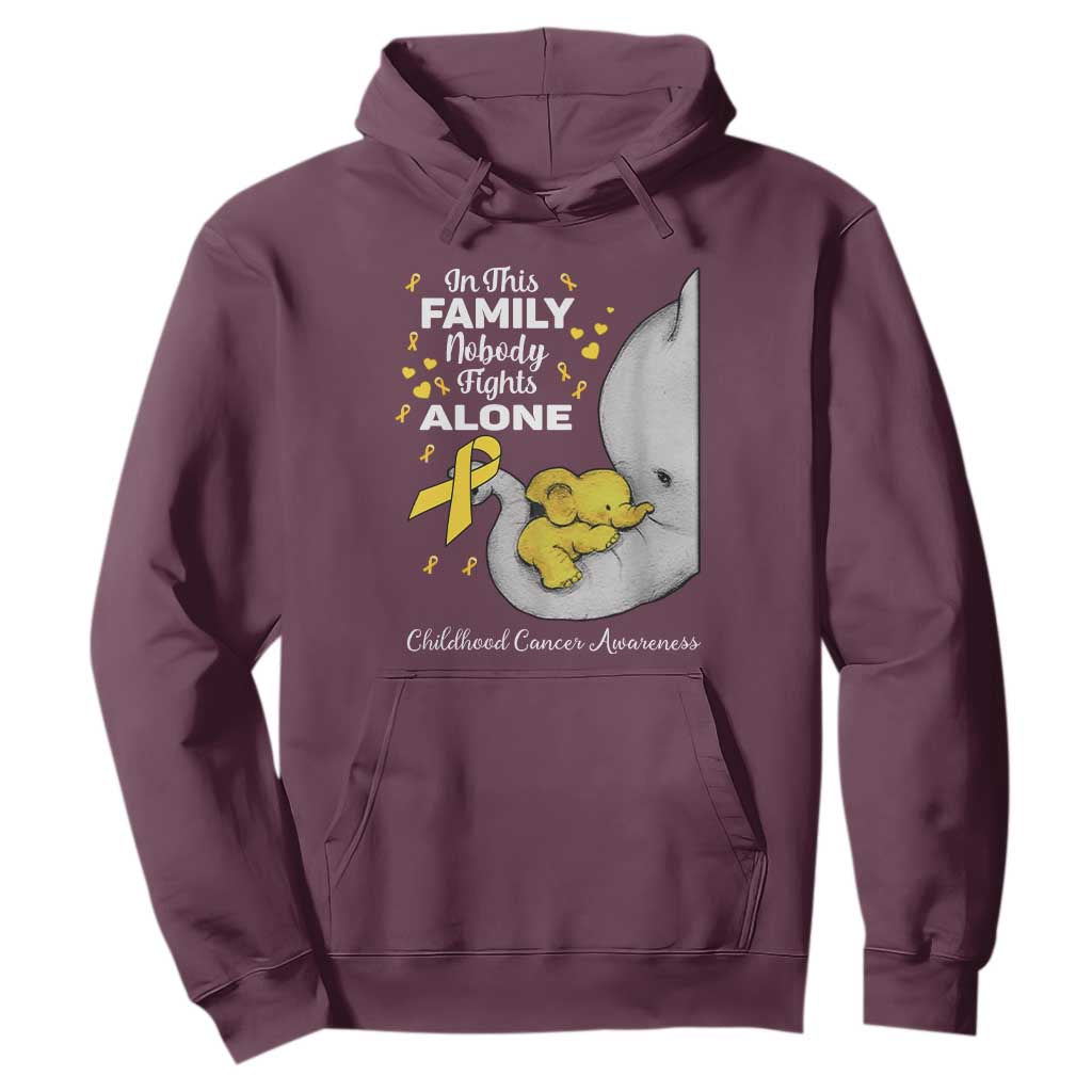 Childhood Cancer Warrior Support Hoodie In This Family Nobody Fights Alone Elephant