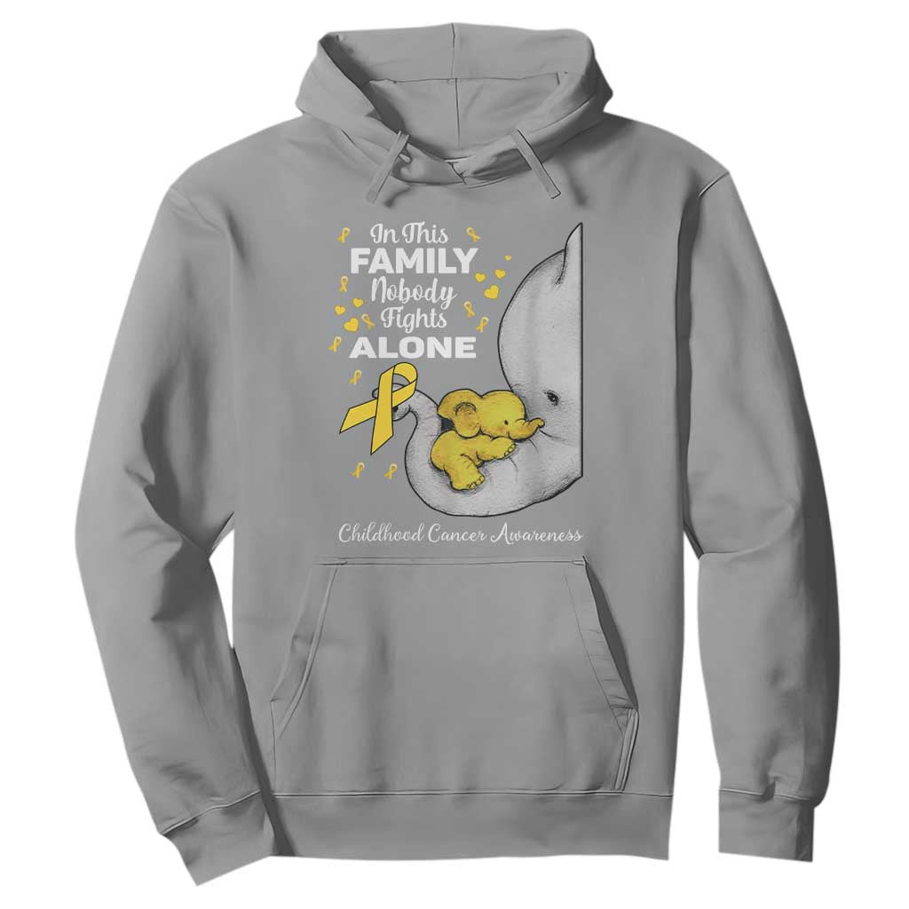 Childhood Cancer Warrior Support Hoodie In This Family Nobody Fights Alone Elephant