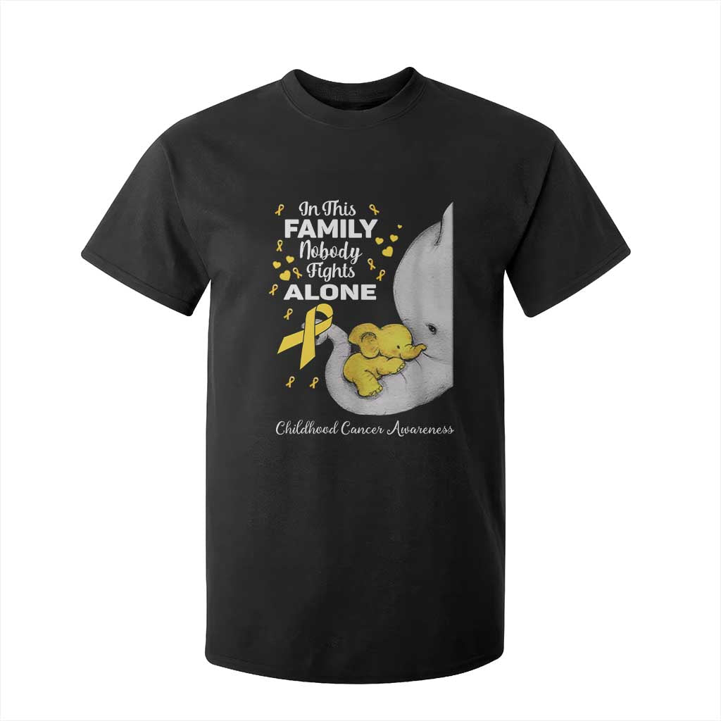 Childhood Cancer Warrior Support T Shirt For Kid In This Family Nobody Fights Alone Elephant