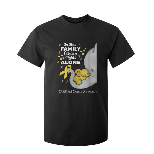 Childhood Cancer Warrior Support T Shirt For Kid In This Family Nobody Fights Alone Elephant