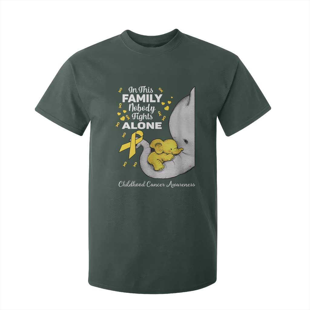 Childhood Cancer Warrior Support T Shirt For Kid In This Family Nobody Fights Alone Elephant
