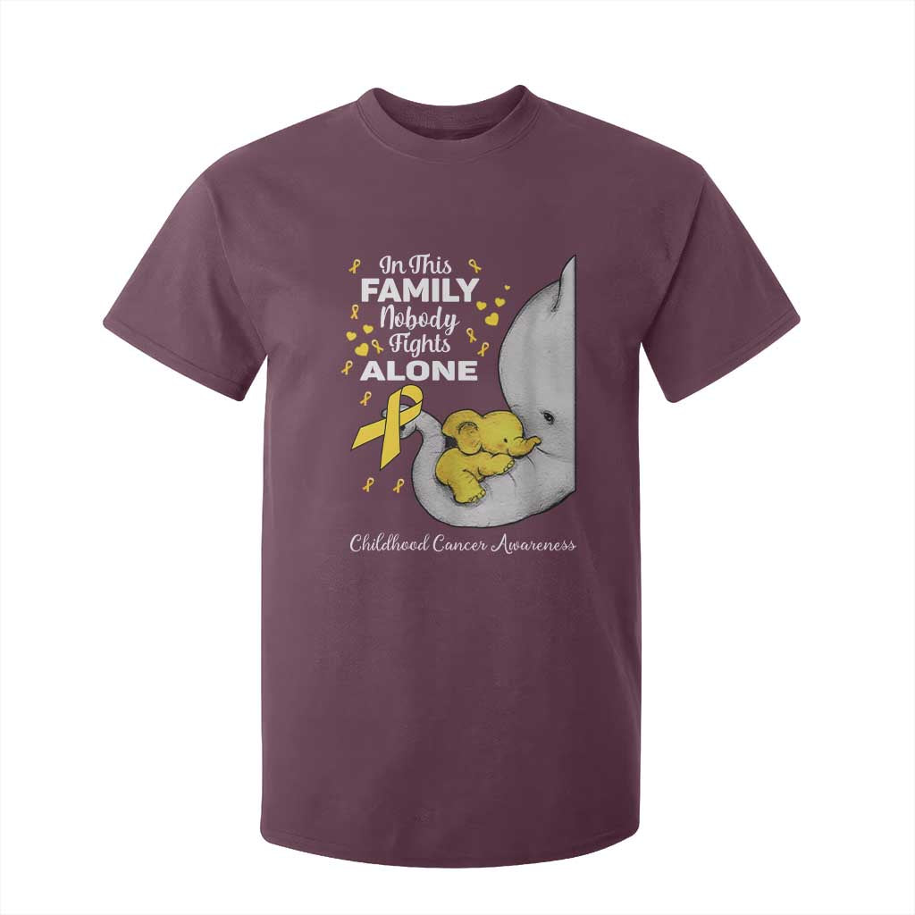 Childhood Cancer Warrior Support T Shirt For Kid In This Family Nobody Fights Alone Elephant