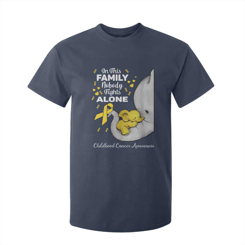 Childhood Cancer Warrior Support T Shirt For Kid In This Family Nobody Fights Alone Elephant