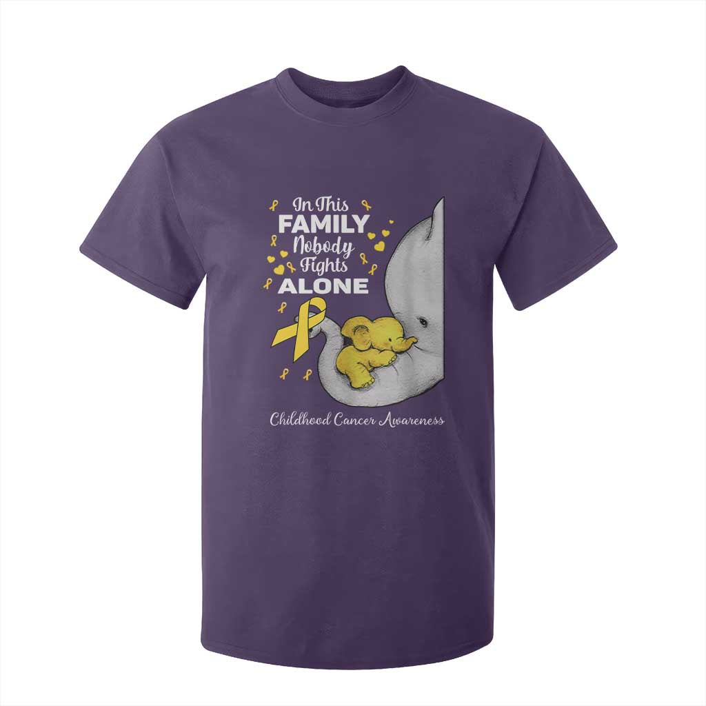 Childhood Cancer Warrior Support T Shirt For Kid In This Family Nobody Fights Alone Elephant