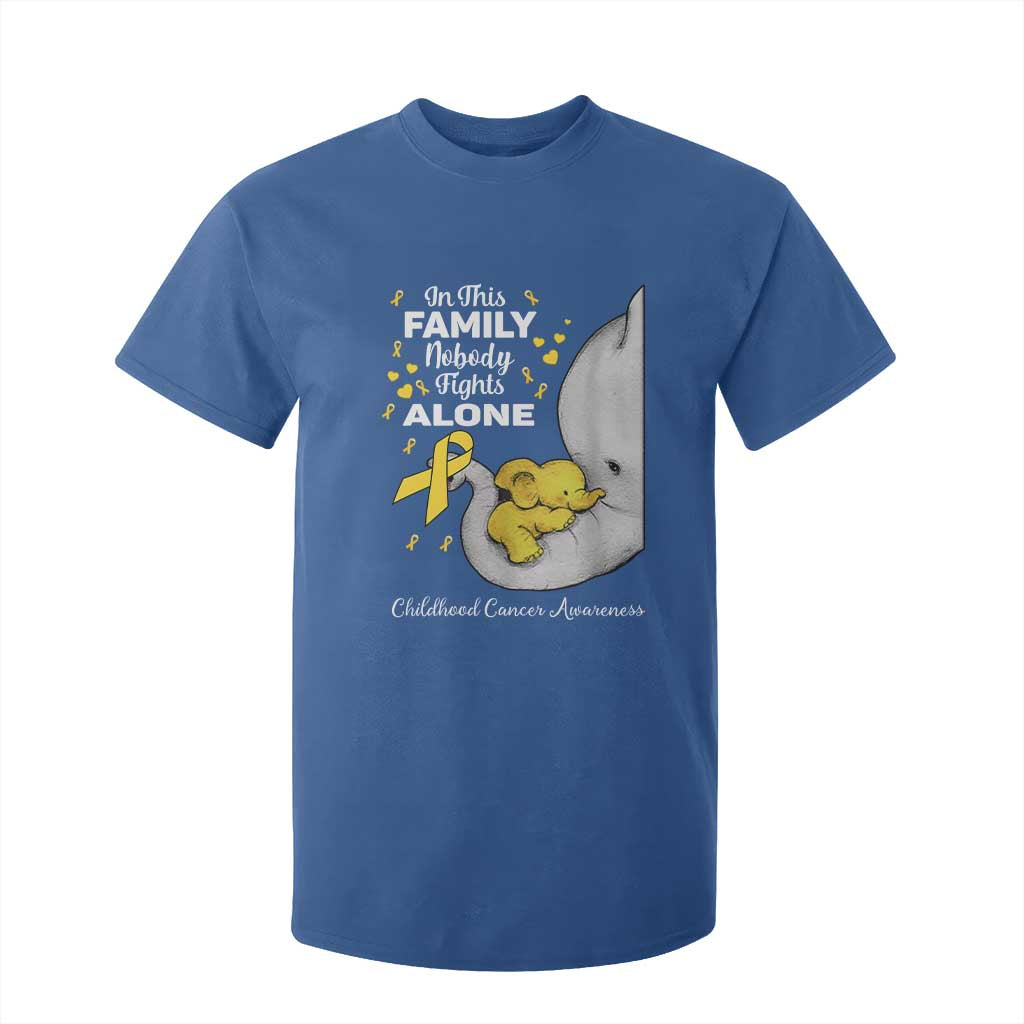 Childhood Cancer Warrior Support T Shirt For Kid In This Family Nobody Fights Alone Elephant