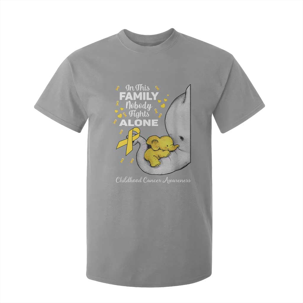 Childhood Cancer Warrior Support T Shirt For Kid In This Family Nobody Fights Alone Elephant