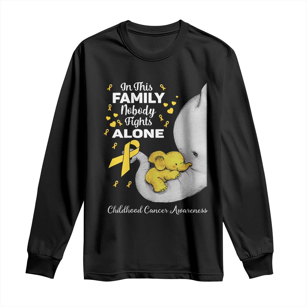 Childhood Cancer Warrior Support Long Sleeve Shirt In This Family Nobody Fights Alone Elephant