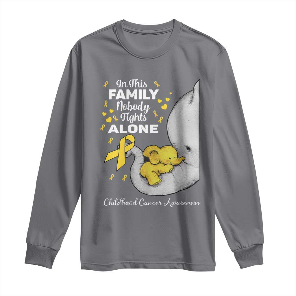 Childhood Cancer Warrior Support Long Sleeve Shirt In This Family Nobody Fights Alone Elephant