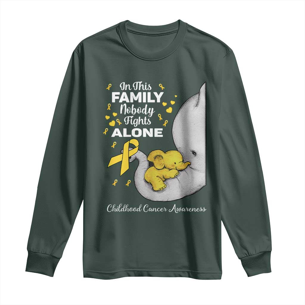 Childhood Cancer Warrior Support Long Sleeve Shirt In This Family Nobody Fights Alone Elephant