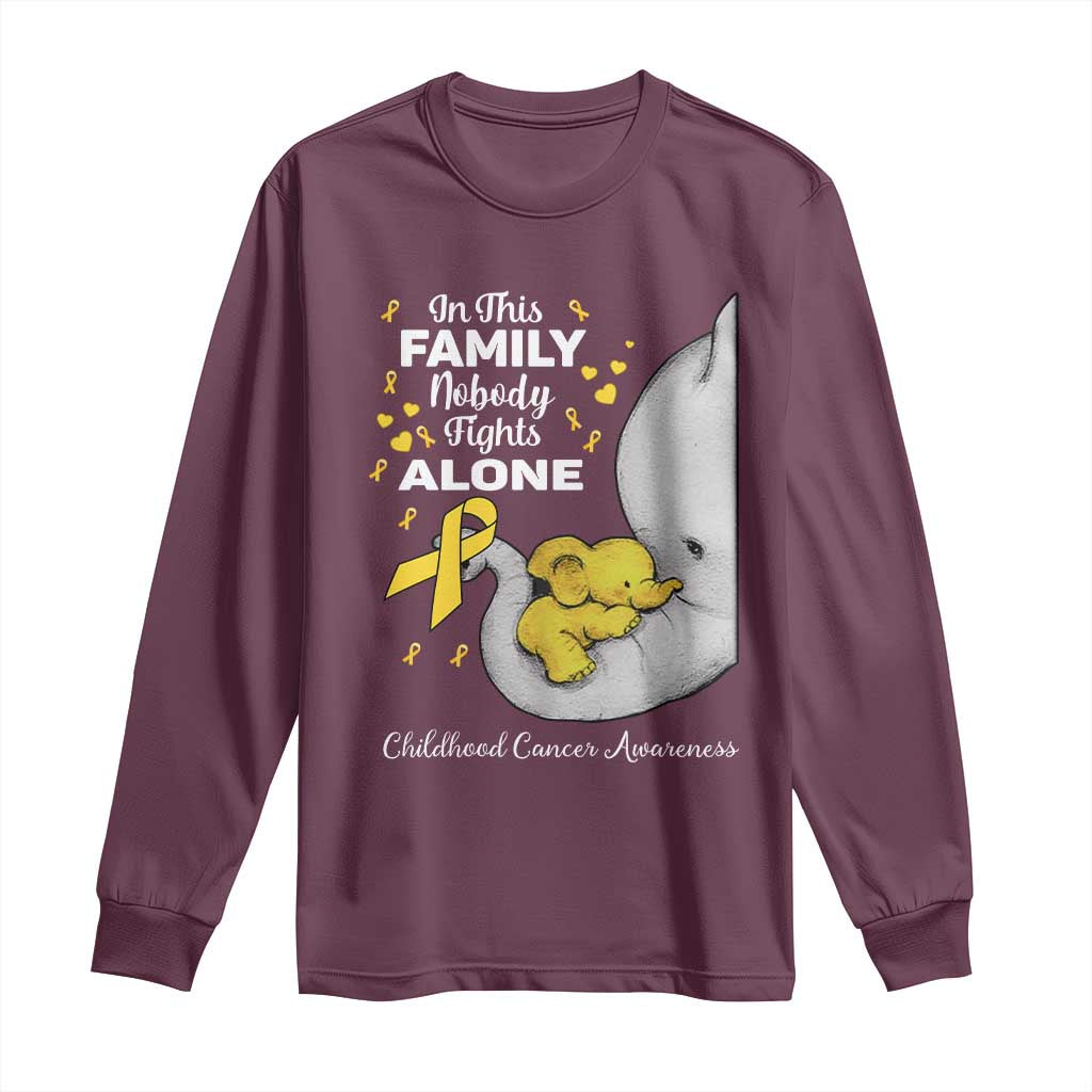 Childhood Cancer Warrior Support Long Sleeve Shirt In This Family Nobody Fights Alone Elephant