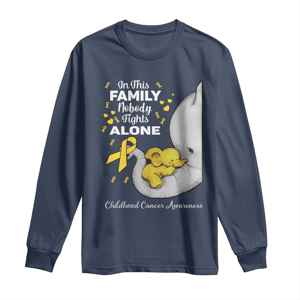 Childhood Cancer Warrior Support Long Sleeve Shirt In This Family Nobody Fights Alone Elephant