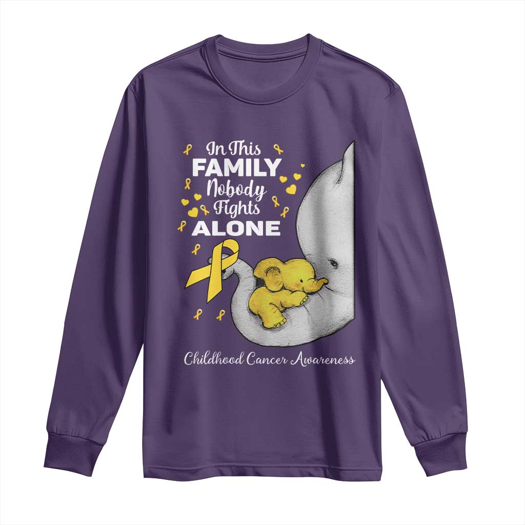 Childhood Cancer Warrior Support Long Sleeve Shirt In This Family Nobody Fights Alone Elephant