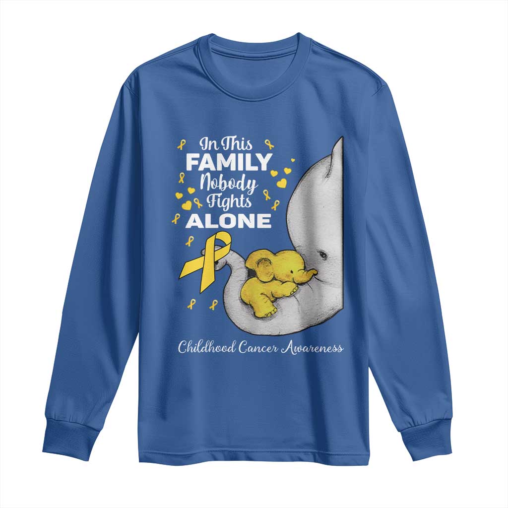 Childhood Cancer Warrior Support Long Sleeve Shirt In This Family Nobody Fights Alone Elephant