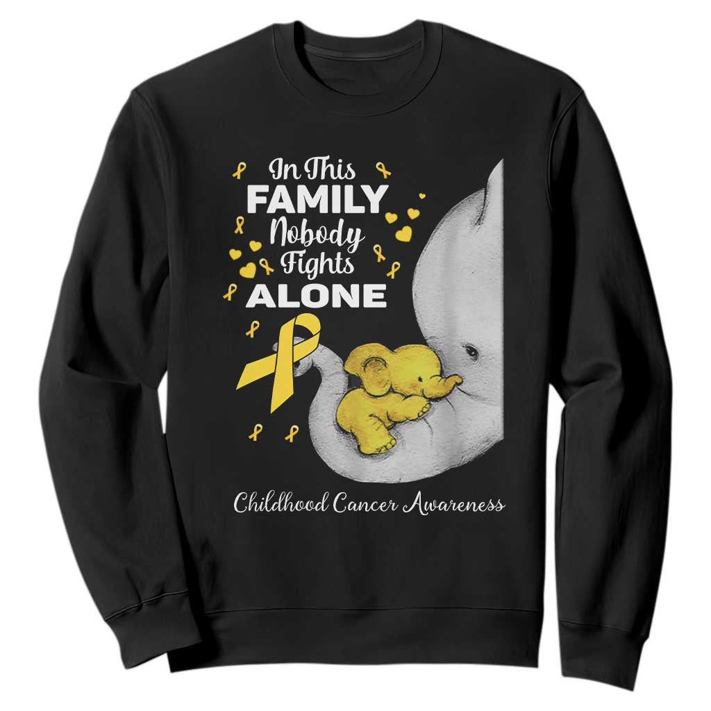 Childhood Cancer Warrior Support Sweatshirt In This Family Nobody Fights Alone Elephant