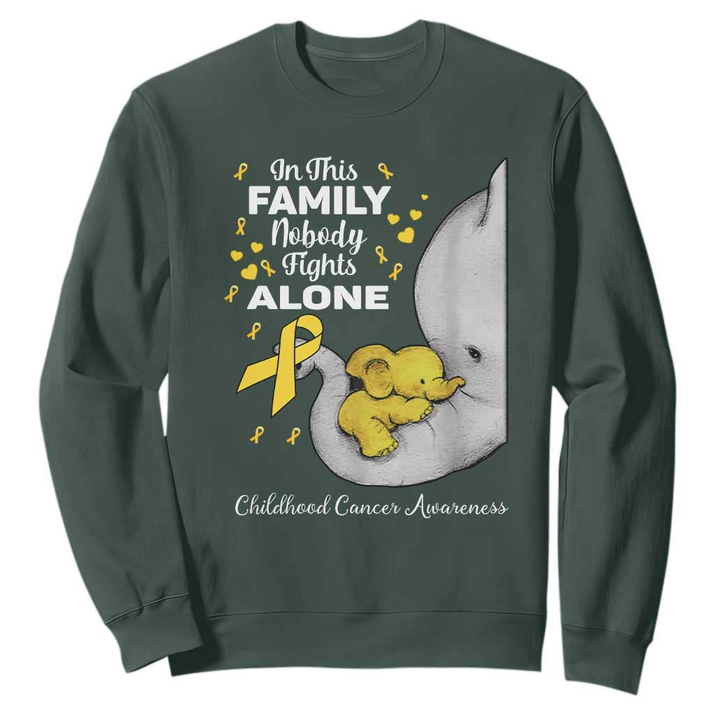 Childhood Cancer Warrior Support Sweatshirt In This Family Nobody Fights Alone Elephant